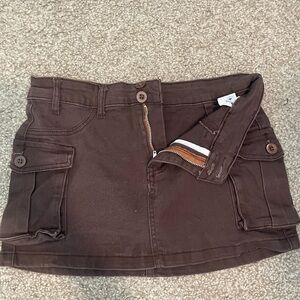 Brown Mini Skirt with Pockets